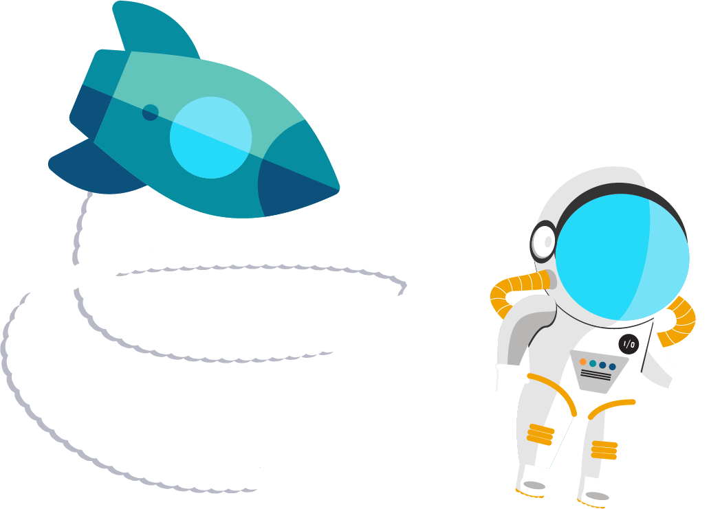 Astronaut attached to spaceship